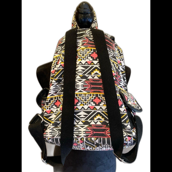 Aztec Backpack Tribal Print Canvas Cotton Multiple Pockets Adjustable Straps - Picture 2 of 9